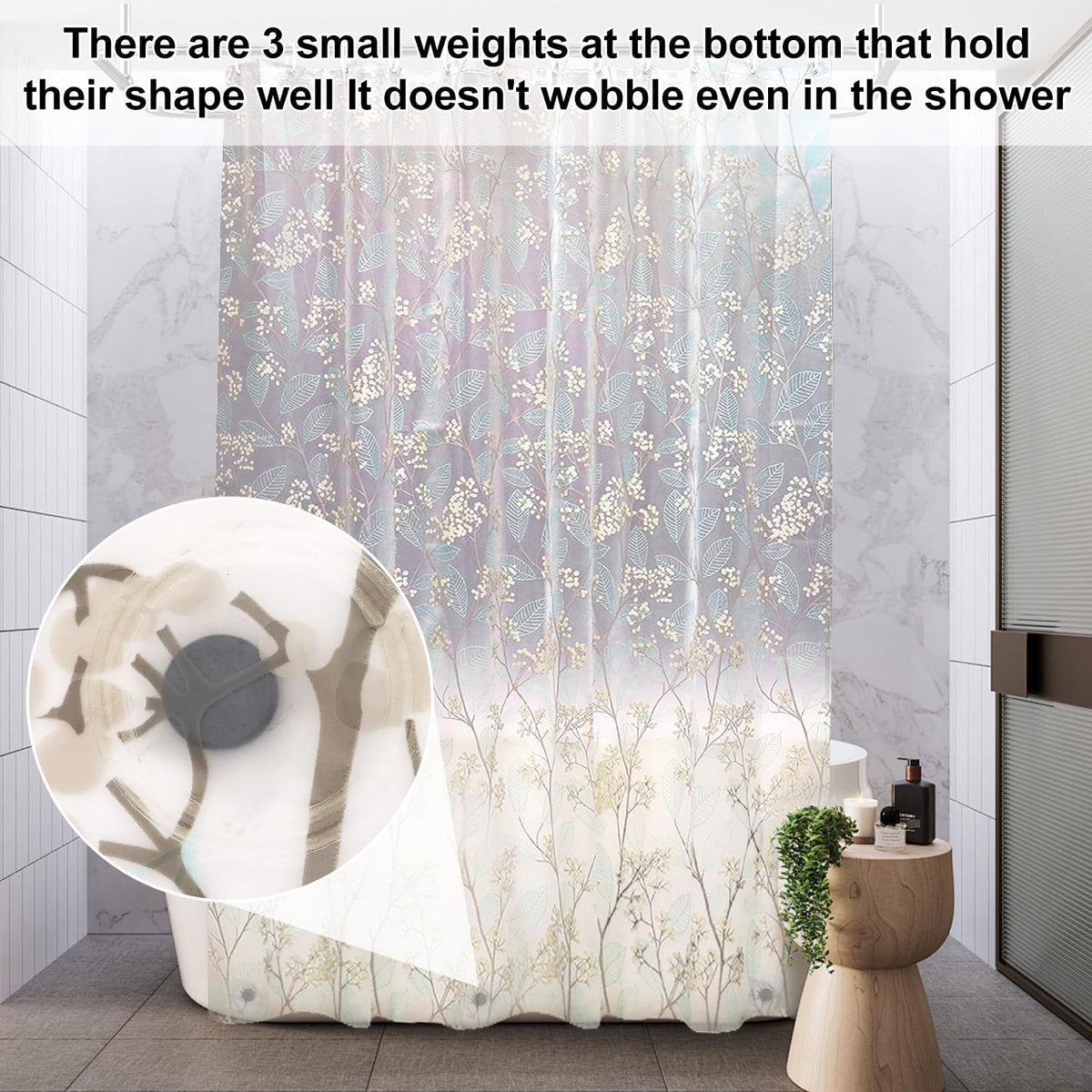 PEVA Shower Curtain, Water Repellent Premium Bathroom Shower Curtain with 3 Magnetic Weights for Shower Stall, Bathtubs
