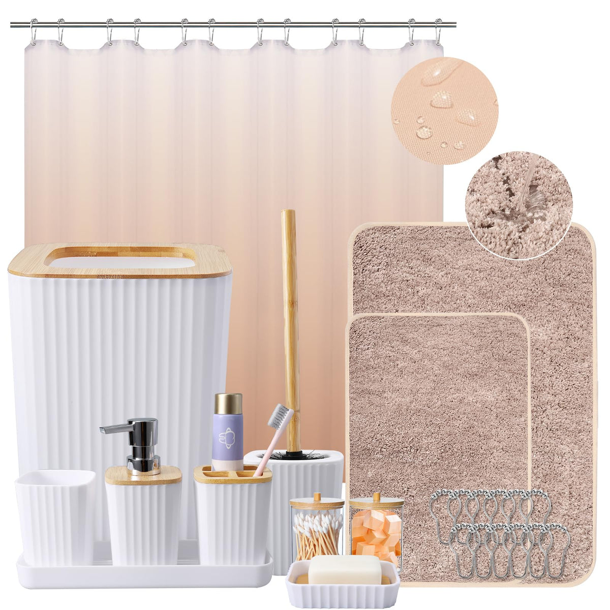 XLHOMO Sage Green Bathroom Set, Bathroom Sets with Shower Curtain and Rugs