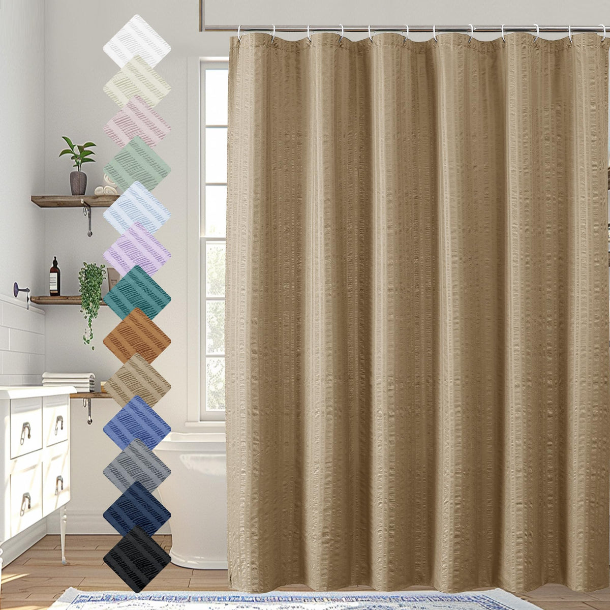 Aiyufeng Light Blue Shower Curtain for Bathroom, Embossed Textured Fabric Shower Curtain for Bathroom - Soft Cloth & Hotel Spa, Machine Washable, 72X72, Glacier Blue