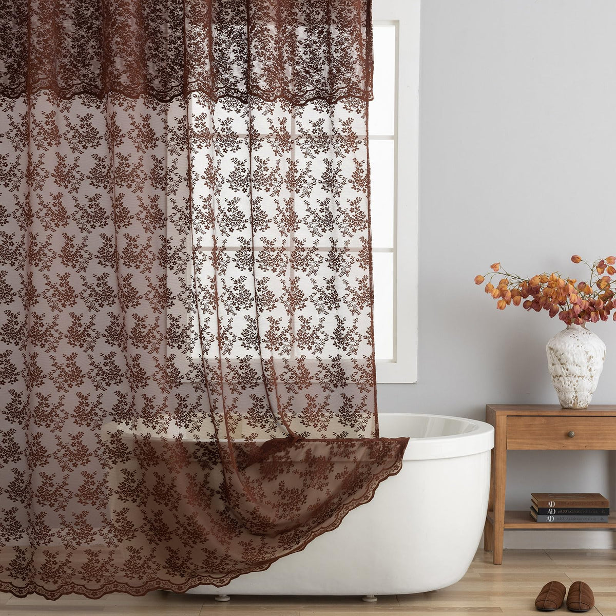 TUDECO Black Lace Shower Curtain with Valance, Gothic Style, 72 x 72 Inch
