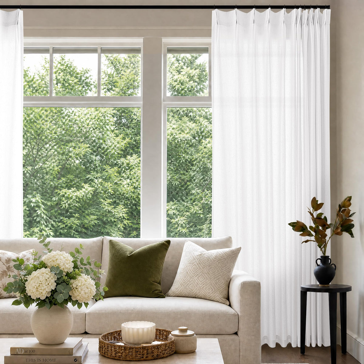 72 Inch Linen Pleated Shower Curtain Burlywood Birch Semi Sheer
