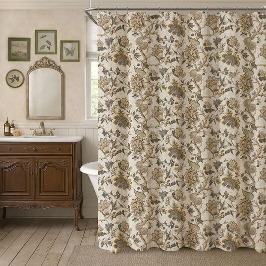 Brown Vintage Floral Shower Curtain for Bathroom,72W*72H Inch