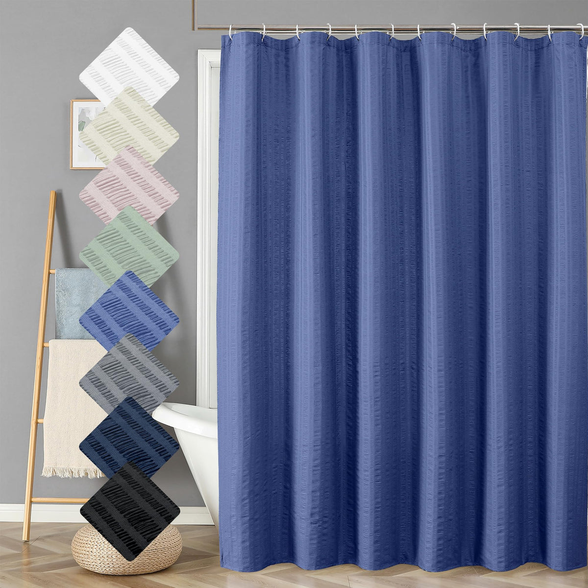 Aiyufeng Light Blue Shower Curtain for Bathroom, Embossed Textured Fabric Shower Curtain for Bathroom - Soft Cloth & Hotel Spa, Machine Washable, 72X72, Glacier Blue