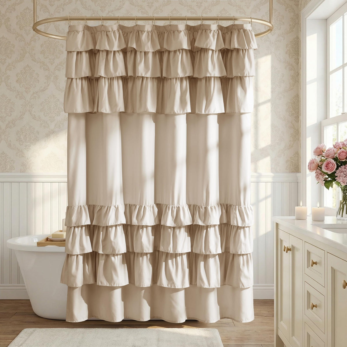 Madison Park Grace Ruffle Shower Curtain for Bathroom, 72"x 72", White