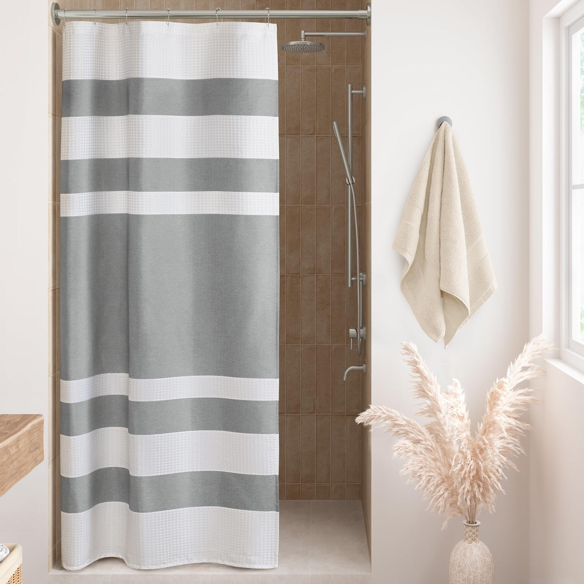 Madison Park Spa Waffle Shower Curtain for Bathroom, 72 x 72, Grey