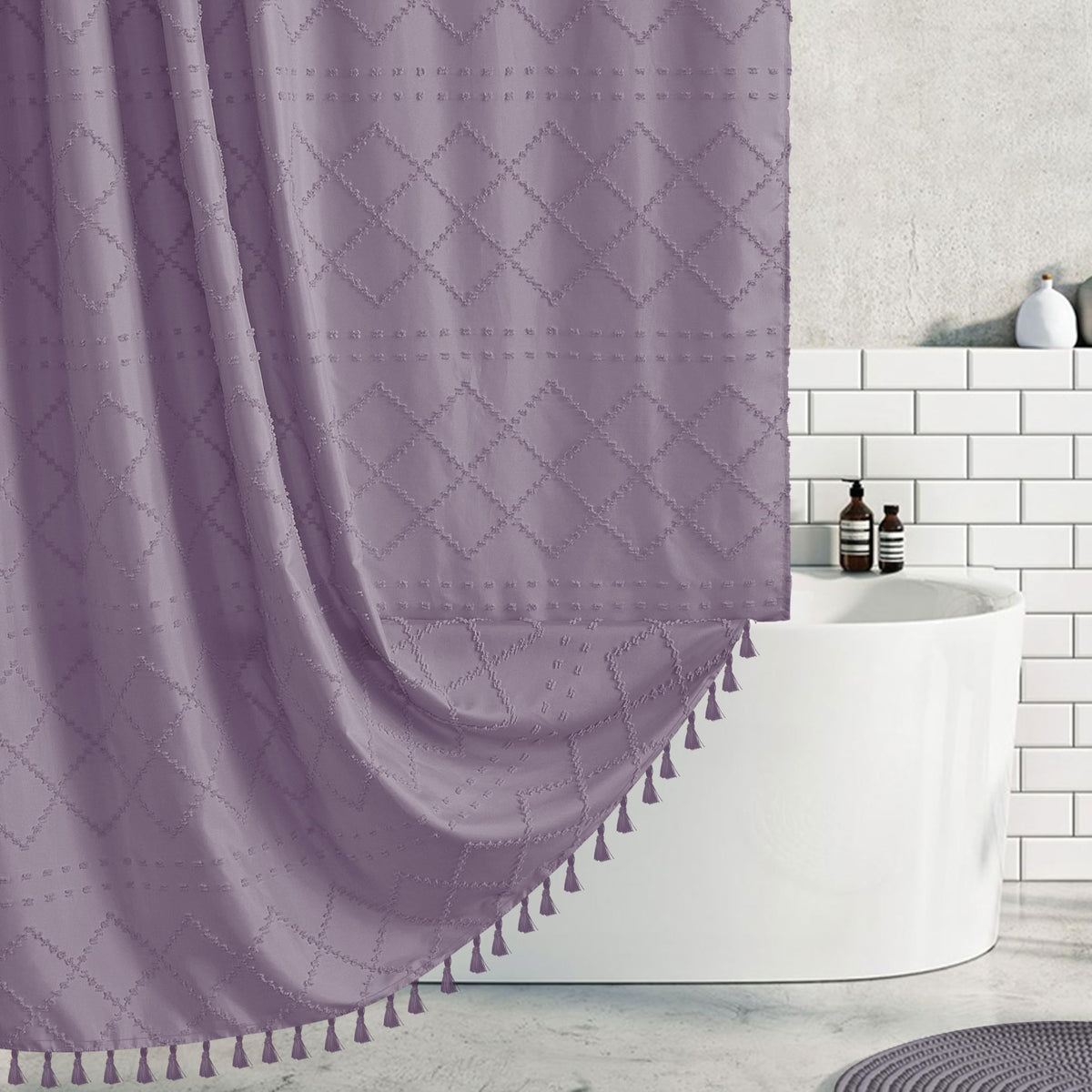 Siiluminisoy Sage Green Boho Shower Curtain Fabric Shower Curtain, 72 x 72 Tufted Chevron Textured Striped Modern Farmhouse Minimalist Cloth for Bathroom