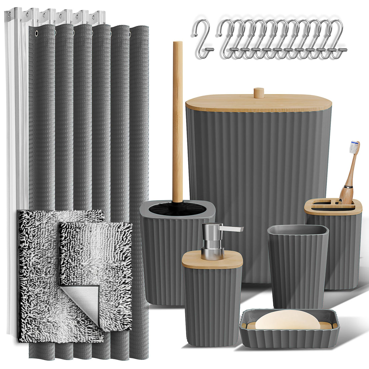 Clara Clark Black Bathroom Set, Shower Curtain Set, Bathroom Accessory Set