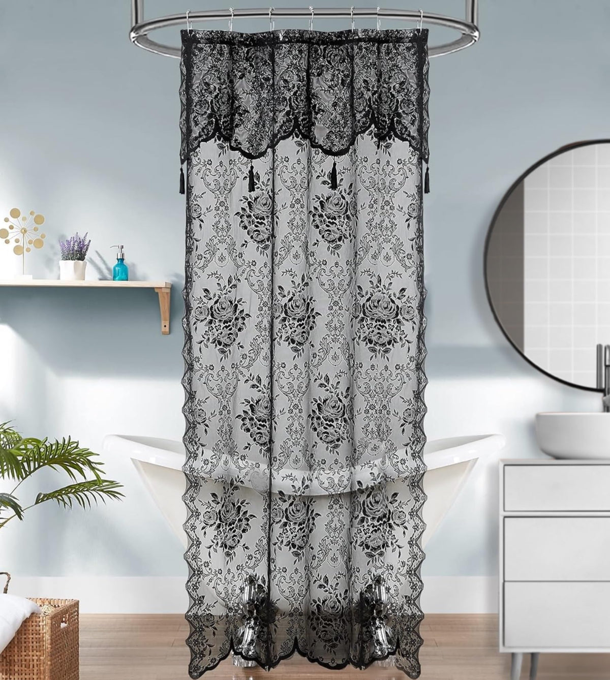 Warm Home Designs Black Stall Shower Curtain with Valance. LA Black 36