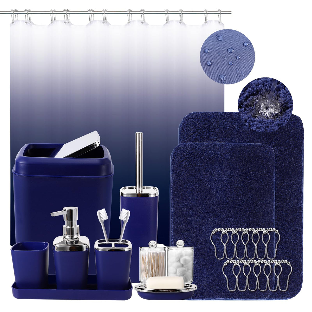 XLHOMO Sage Green Bathroom Set, Bathroom Sets with Shower Curtain and Rugs