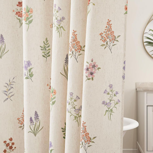 Floral Linen Shower Curtain, Spring Vintage Farmhouse Style, 72x72