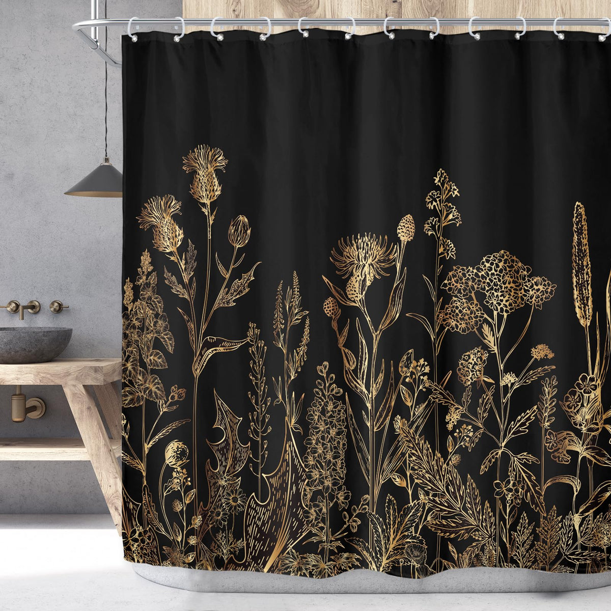 Sage Green Floral Wildflower Plant Herbs Nature Bathroom Shower Curtain Set