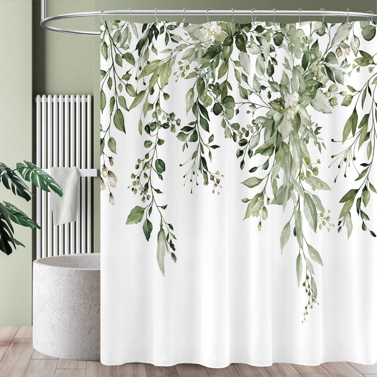 Sage Green Eucalyptus Fabric Shower Curtain for Bathroom, 72x72