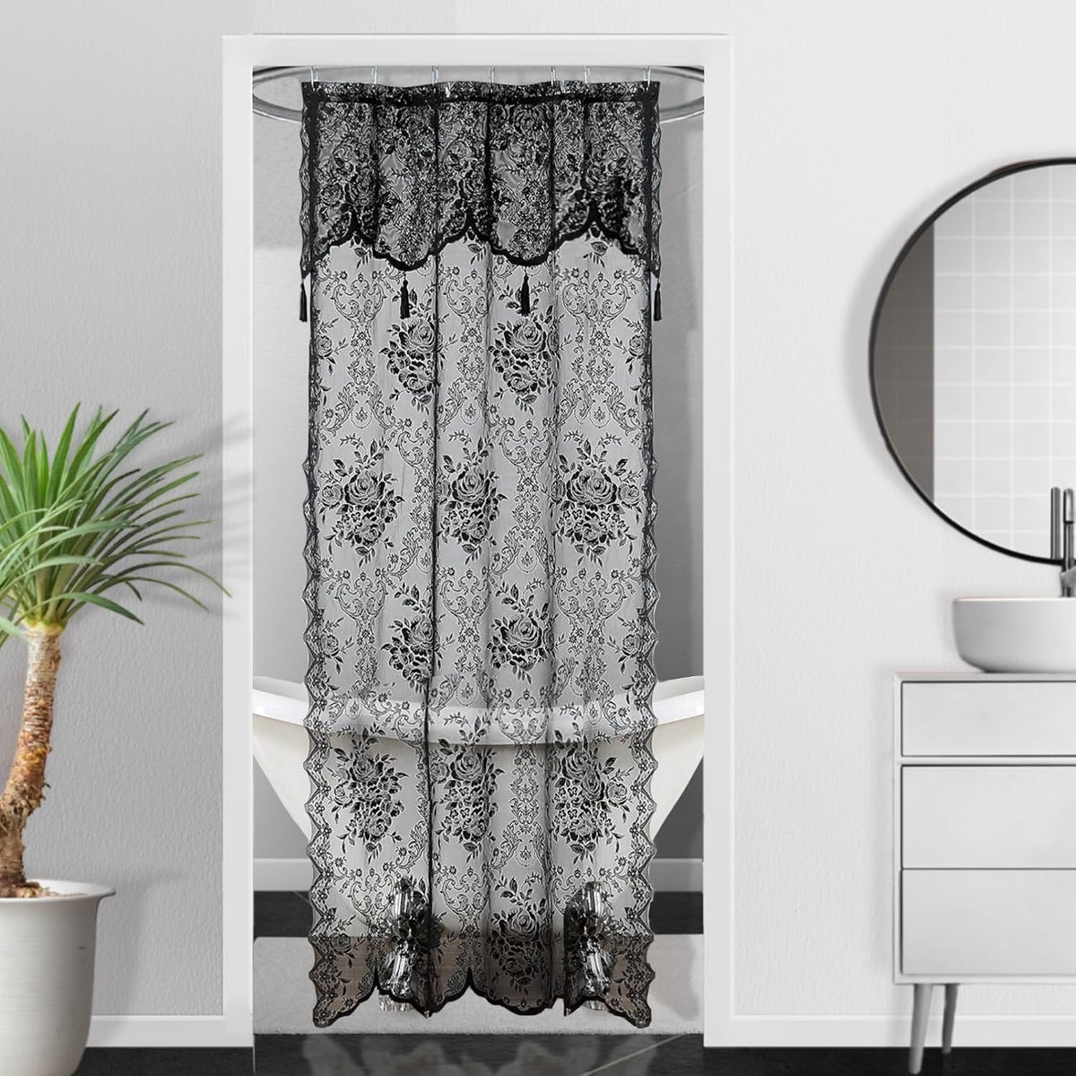 Warm Home Designs Black Stall Shower Curtain with Valance. LA Black 36