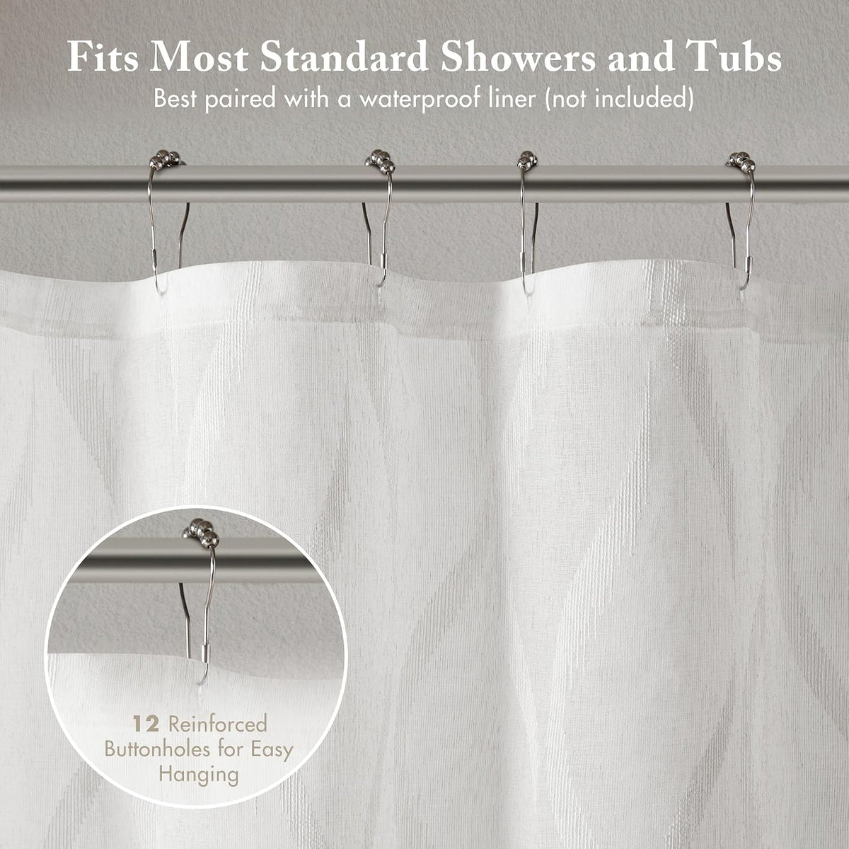 Madison Park Candice Sheer Shower Curtain for Bathroom, 72 x 72, White