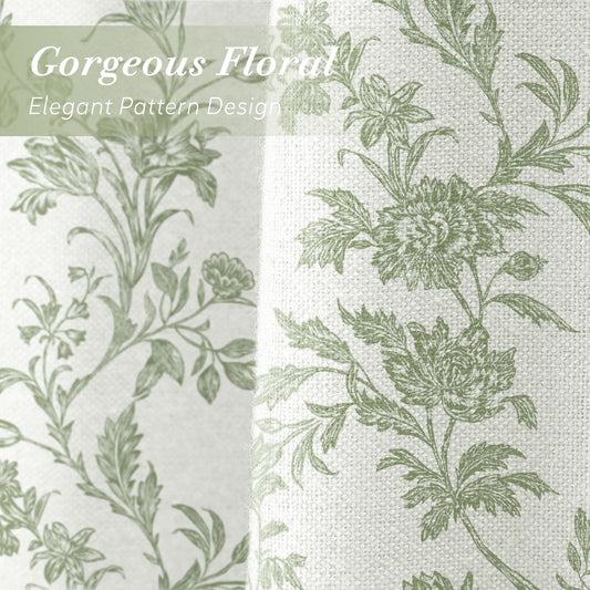 Sage Green Floral Shower Curtain,Vintage Cotton Cottagecore Shower Curtains for Bathroom, 72" W x 72" L
