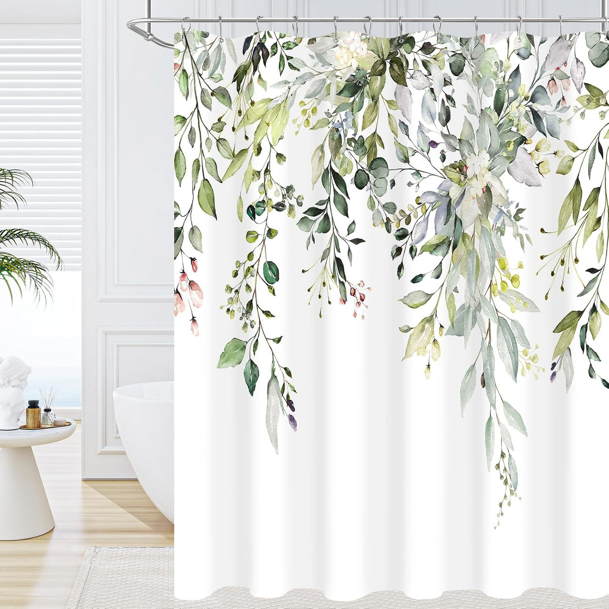 Sage Green Eucalyptus Fabric Shower Curtain for Bathroom, 72x72