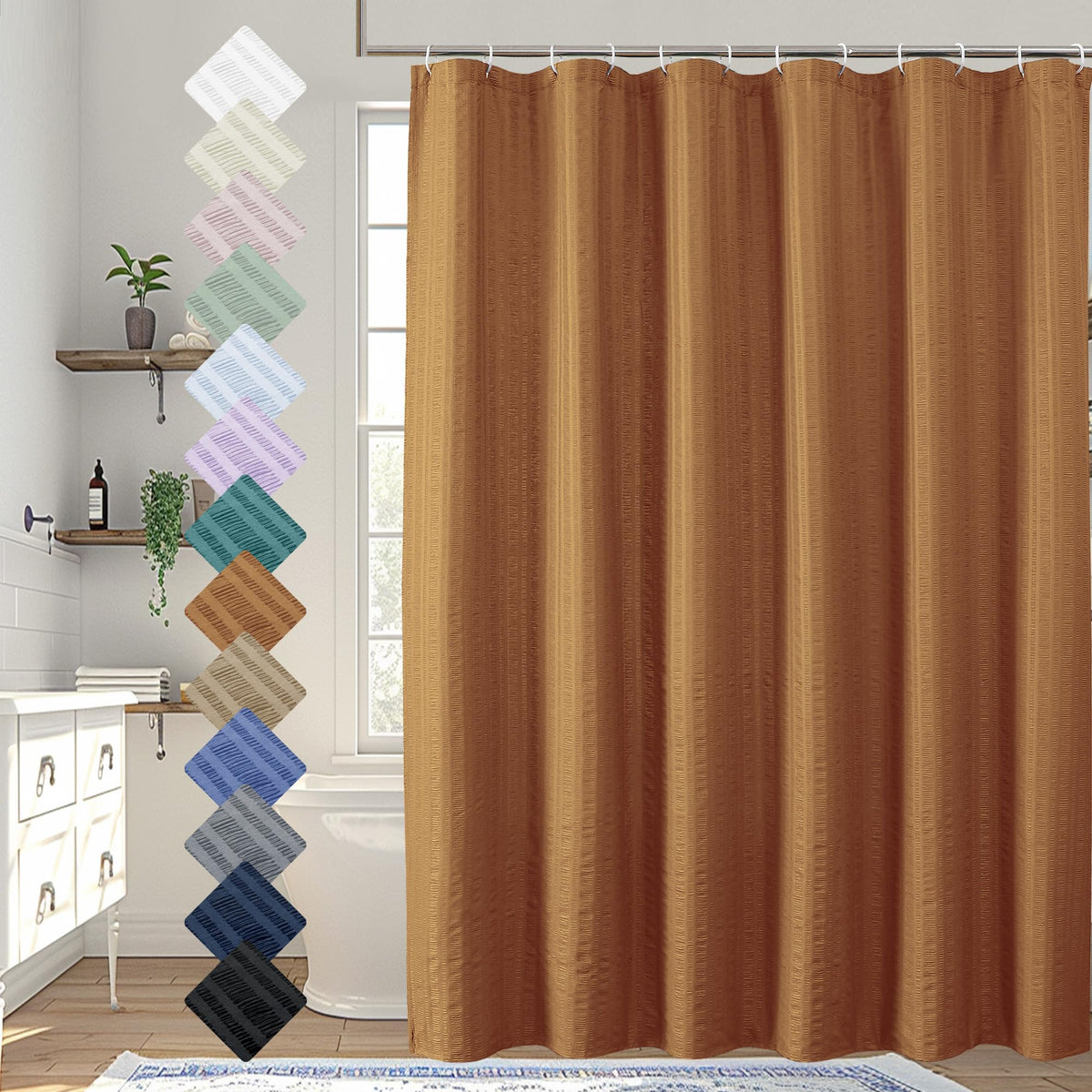 Aiyufeng Light Blue Shower Curtain for Bathroom, Embossed Textured Fabric Shower Curtain for Bathroom - Soft Cloth & Hotel Spa, Machine Washable, 72X72, Glacier Blue