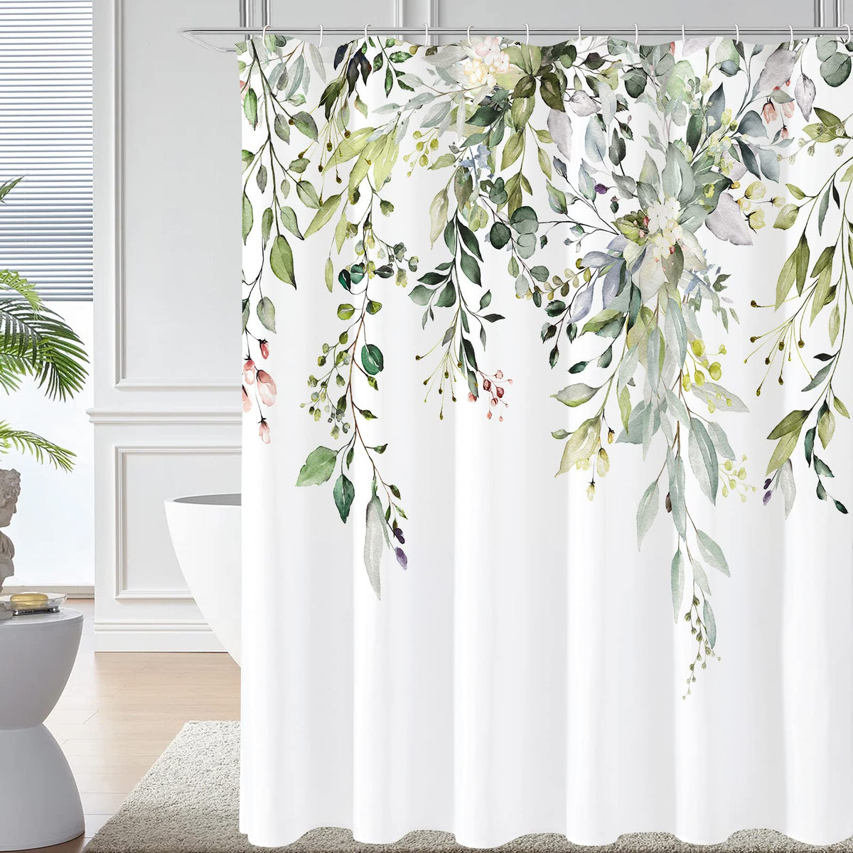 Gibelle Olive Green Eucalyptus Shower Curtain, Floral Print, 72x72