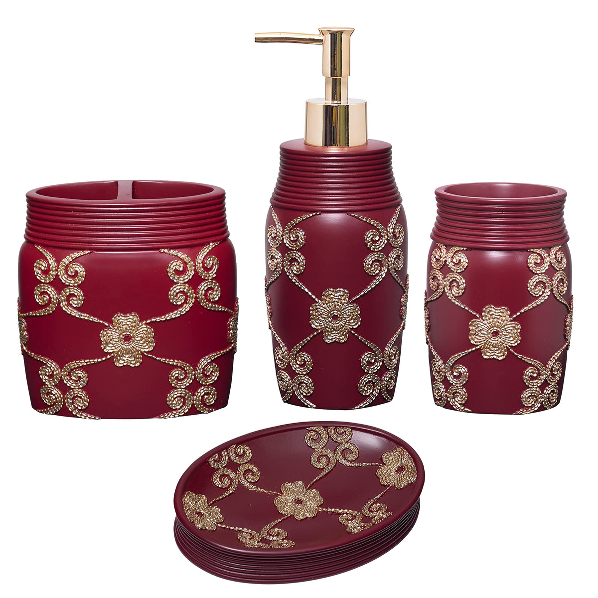 Zahari Home 4pc Modern Line Modern Bathroom Accessories Set Modern Soap Dispenser, Tumbler, Tooth Brush Holder and Dish Soap Holder Luxury Contemporary Grey Decor Unique Design Luxury Bath Set