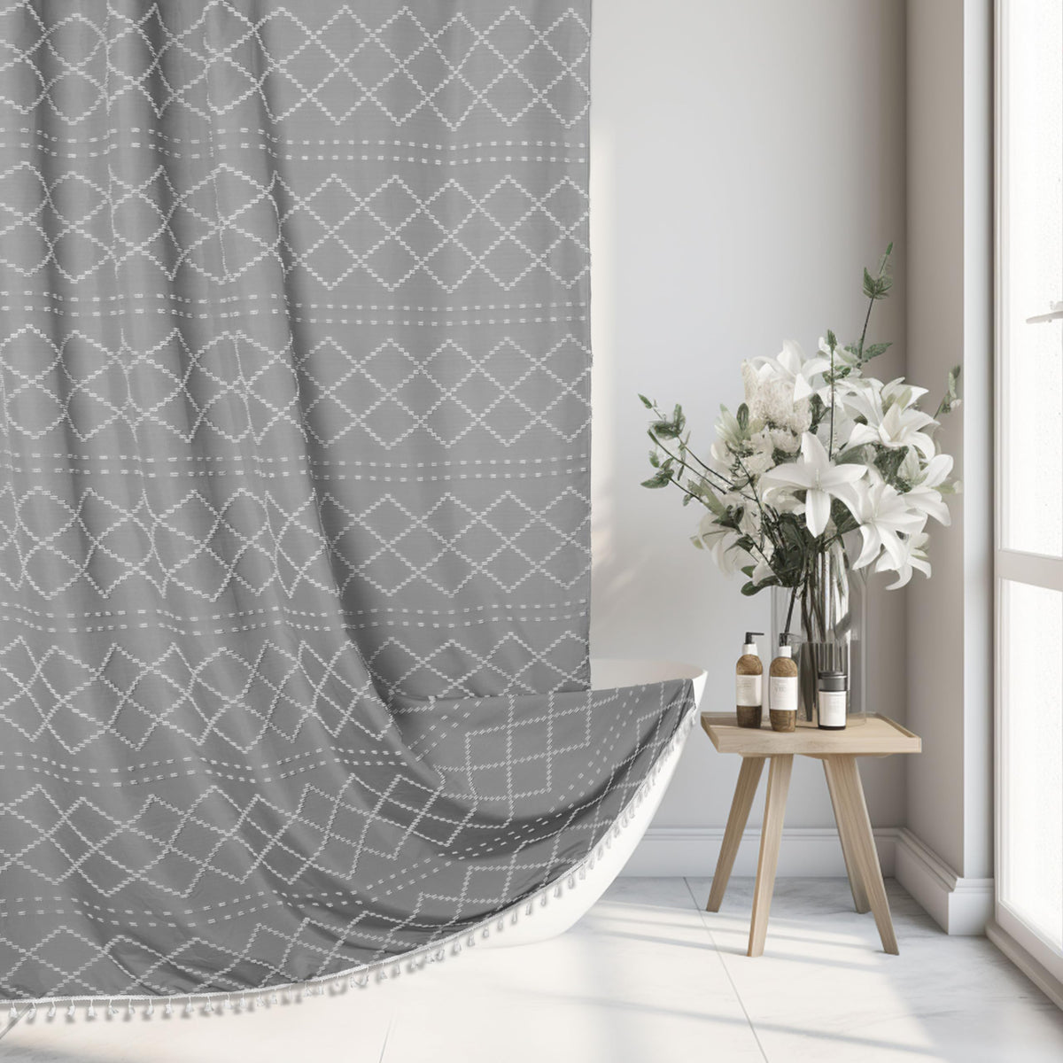 Siiluminisoy Sage Green Boho Shower Curtain Fabric Shower Curtain, 72 x 72 Tufted Chevron Textured Striped Modern Farmhouse Minimalist Cloth for Bathroom