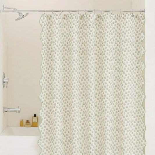 Mindsoft Toile Shower Curtain 72" x 72" Block Print Green and White Begonia