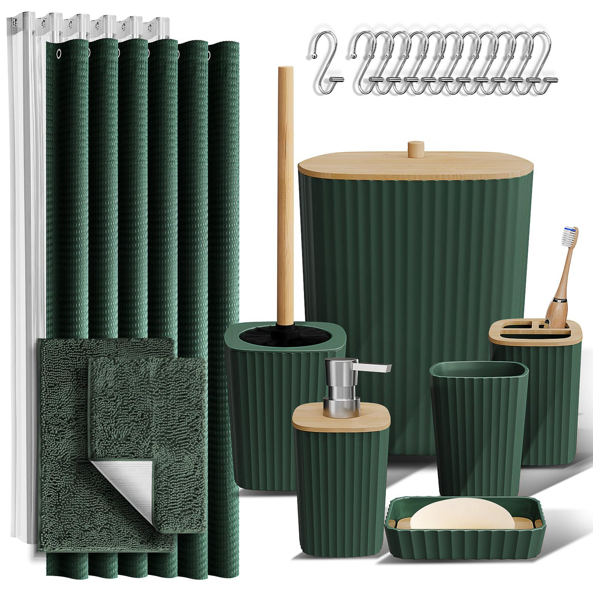 Clara Clark Black Bathroom Set, Shower Curtain Set, Bathroom Accessory Set