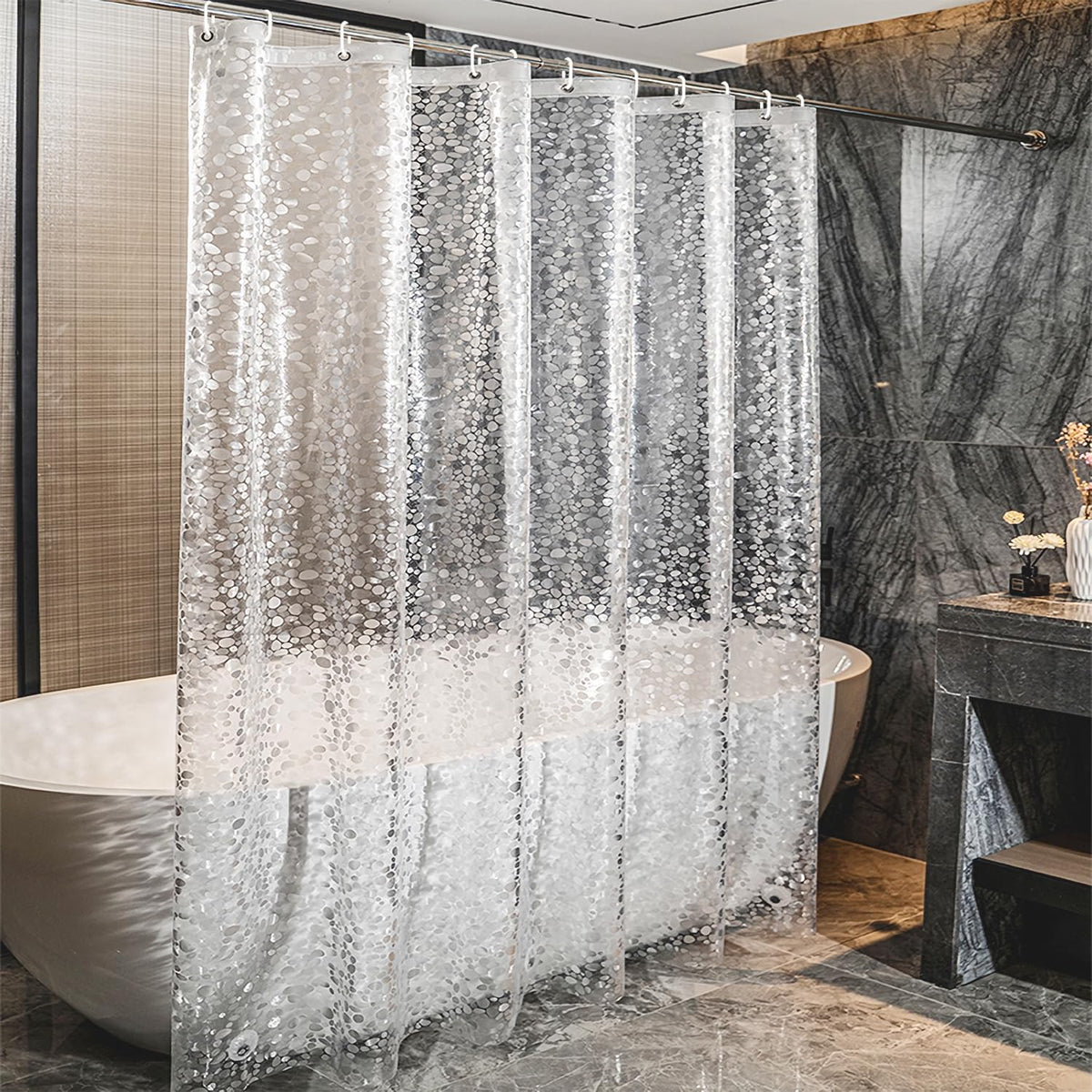 PEVA Shower Curtain, Water Repellent Premium Bathroom Shower Curtain with 3 Magnetic Weights for Shower Stall, Bathtubs