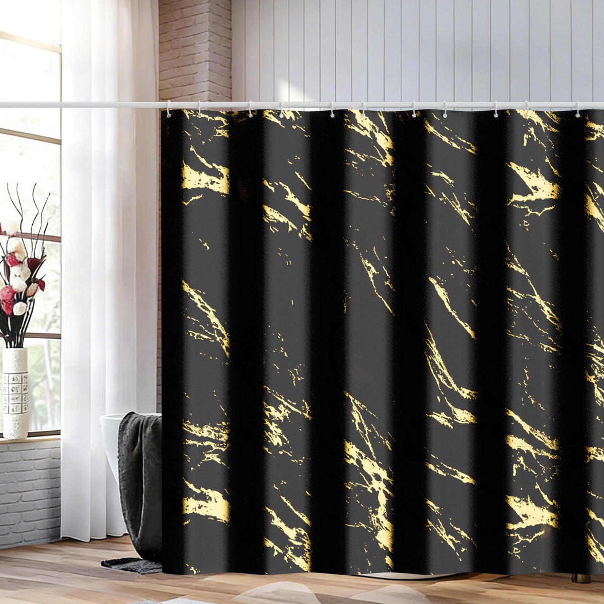 Premium Gray Marble Shower Curtain - Realistic Vein Design, Water-Resistant Fabric (72x72 Inches), Stable Drape, Easy-Clean, Stylish Nordic/Ins Bathroom Decor