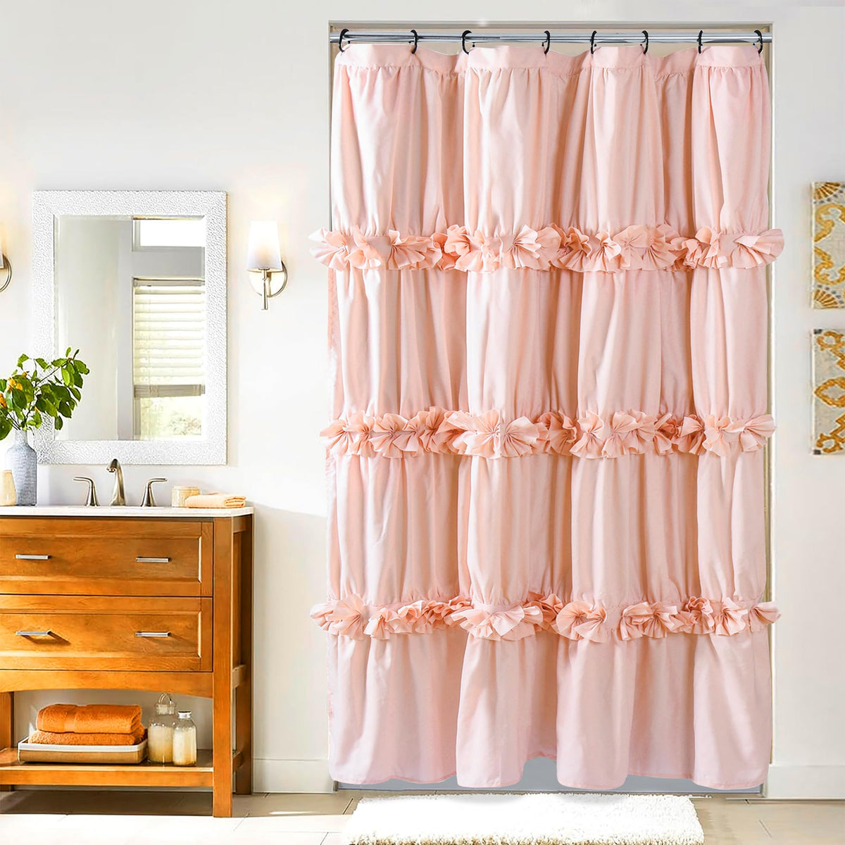 Homechoice Decor Camel Ruffle Shower Curtain 72" W x 72" H