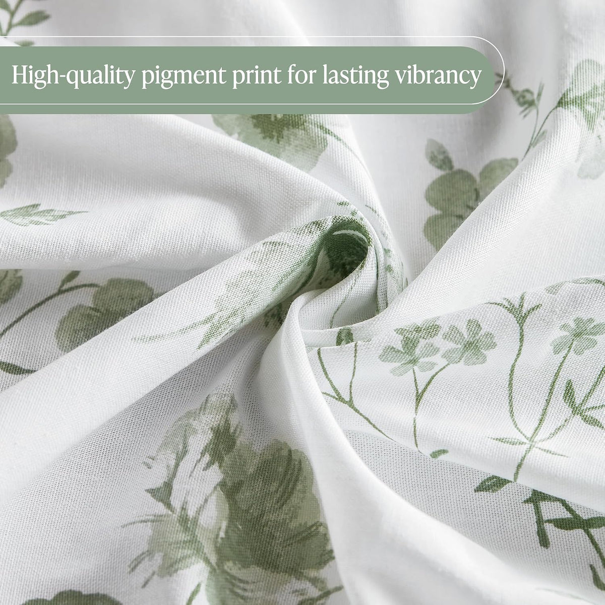 Martha Stewart 100% Cotton Floral Shower Curtain, 72 x 72, Sage Green