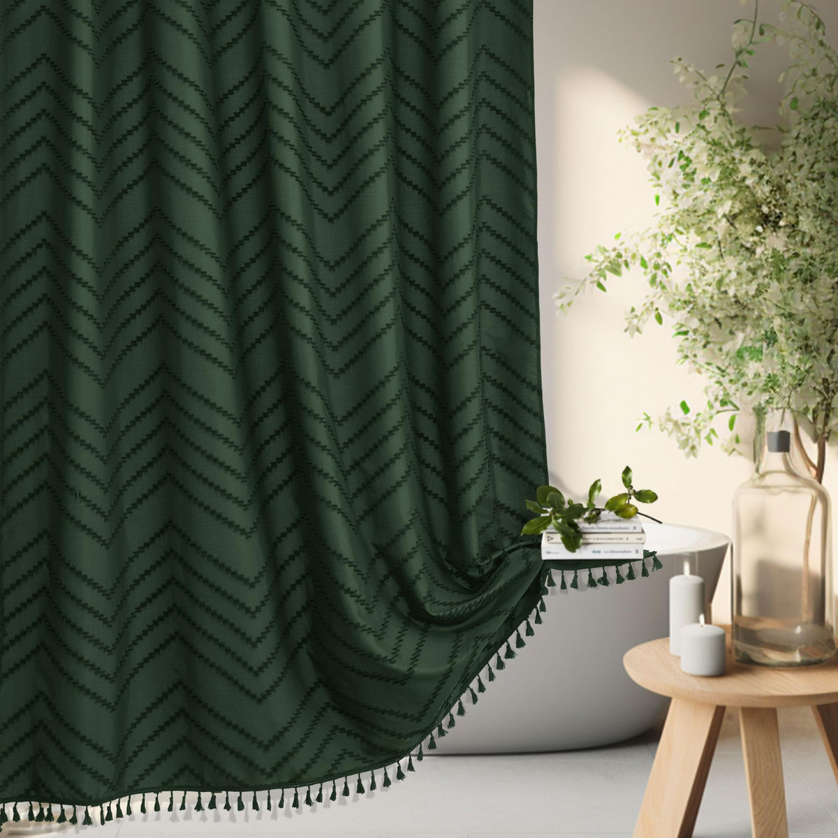 Siiluminisoy Sage Green Shower Curtain for Bathroom Boho Shower Curtain