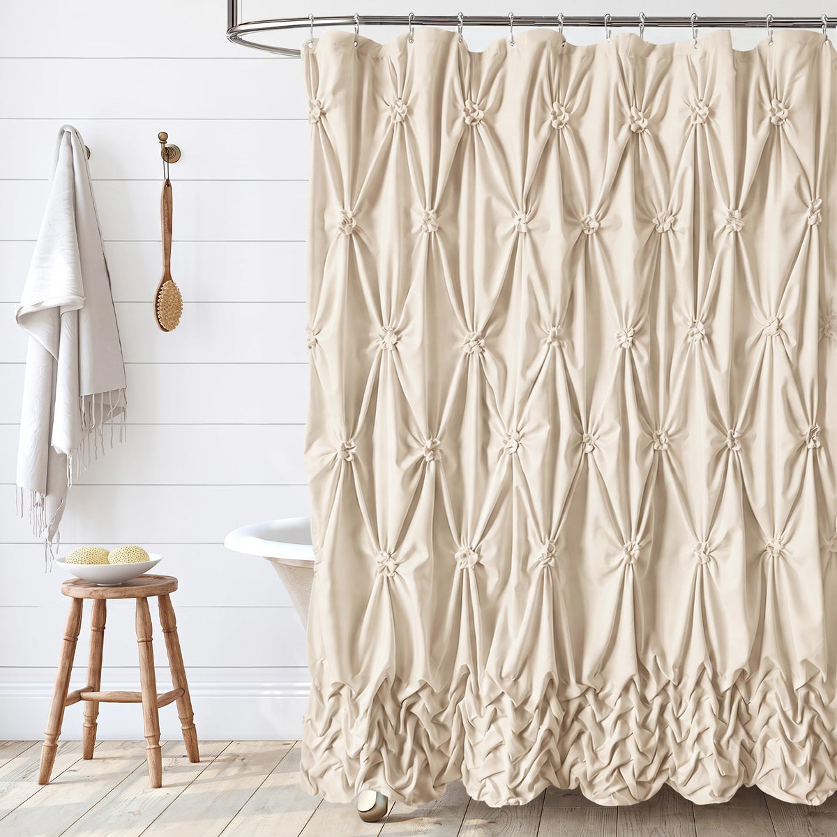 Modern Farmhouse Shower Curtain White Fabric Shower Curtain 72 x 72