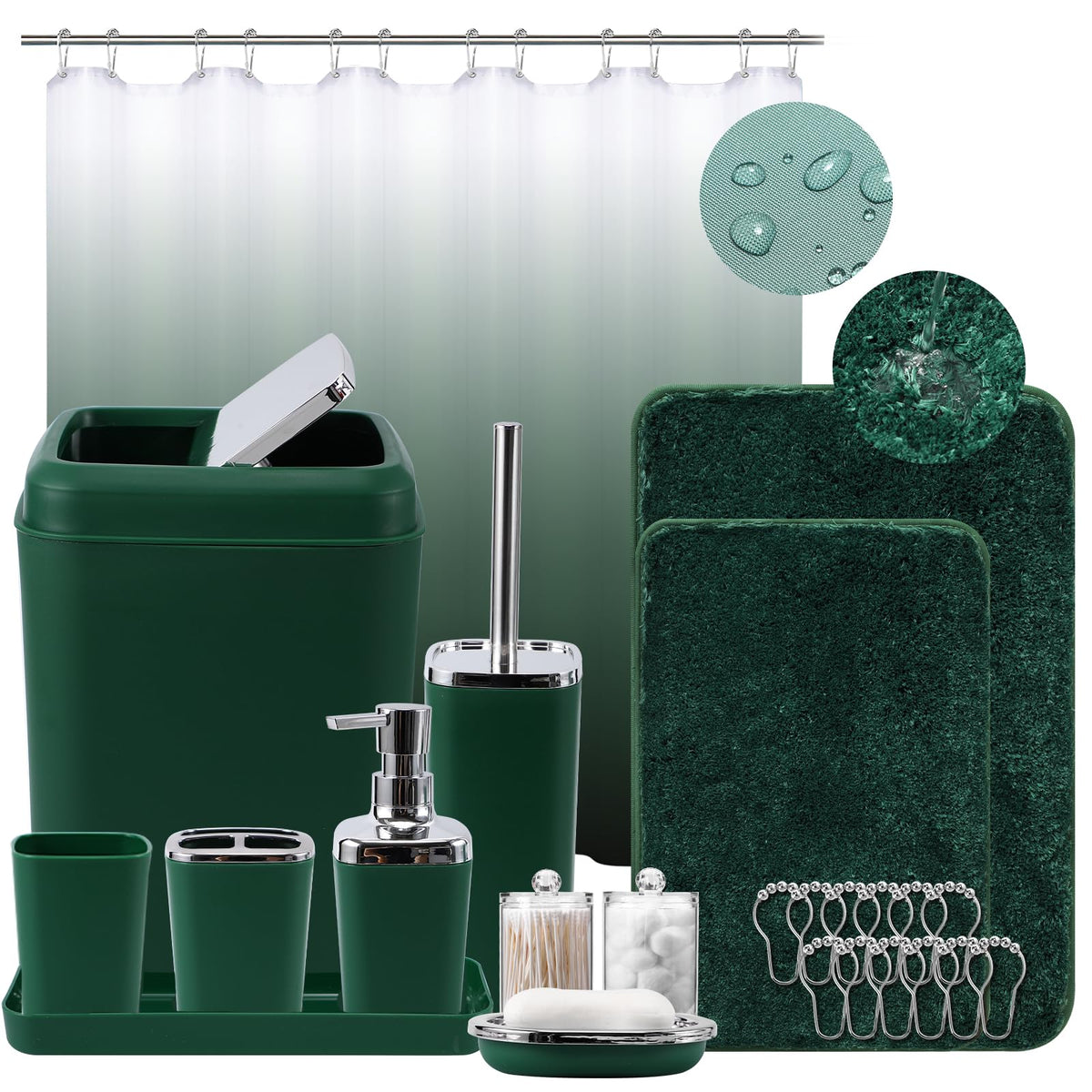 XLHOMO Sage Green Bathroom Set, Bathroom Sets with Shower Curtain and Rugs