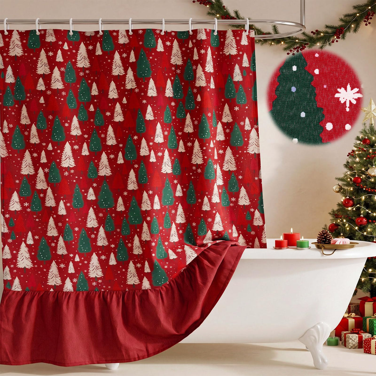 Irenare Fall Pumpkin Shower Curtain, Beige Ruffle Gingham Bathroom Decor