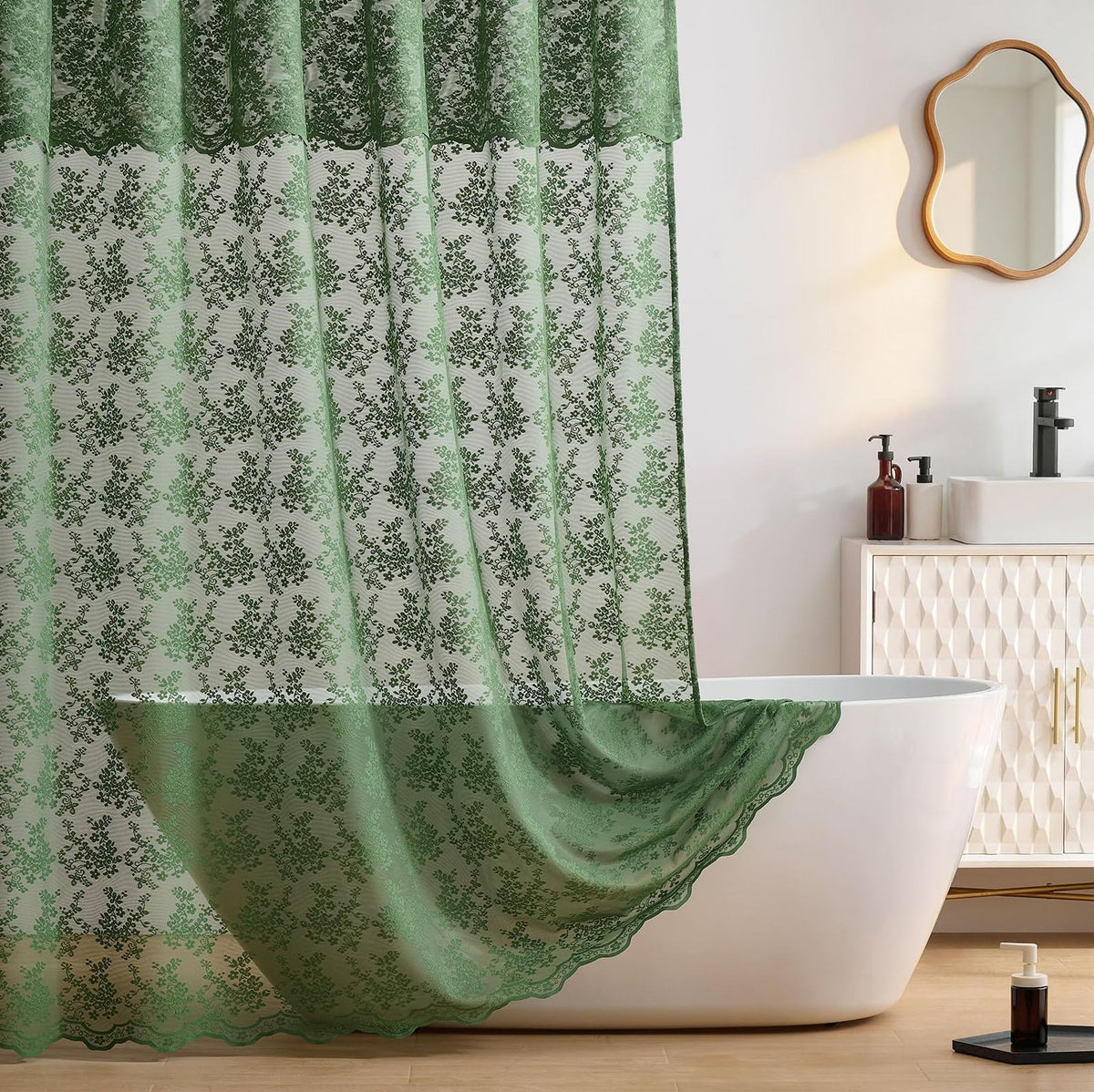 TUDECO Black Lace Shower Curtain with Valance, Gothic Style, 72 x 72 Inch