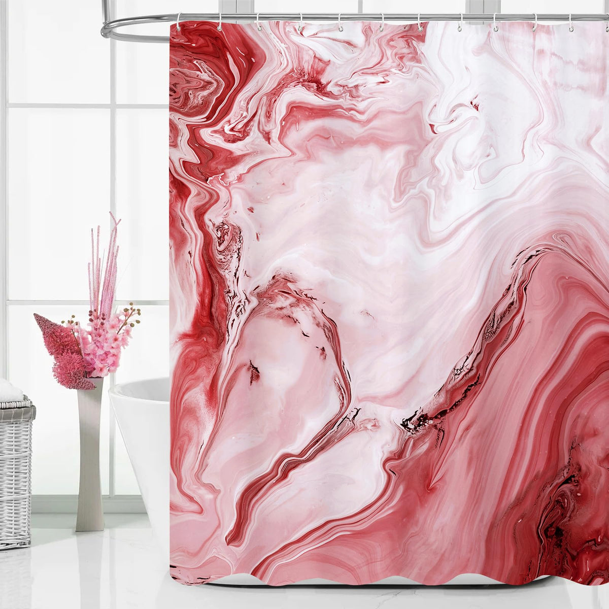 Blue Marble Fabric Shower Curtain, Abstract Watercolor, 72 x 72 Inches