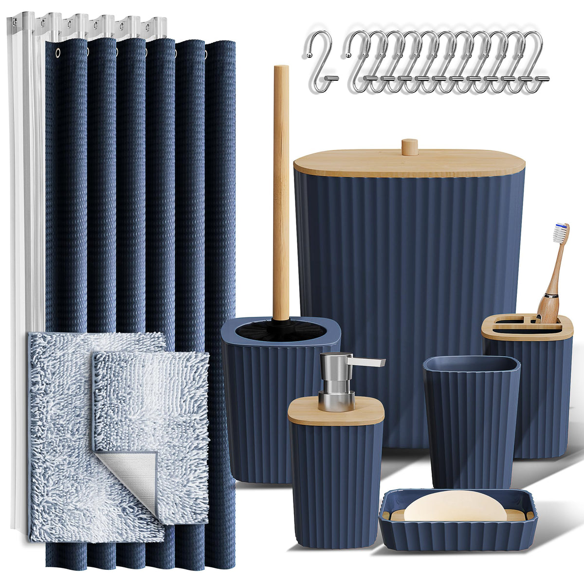 Clara Clark Black Bathroom Set, Shower Curtain Set, Bathroom Accessory Set