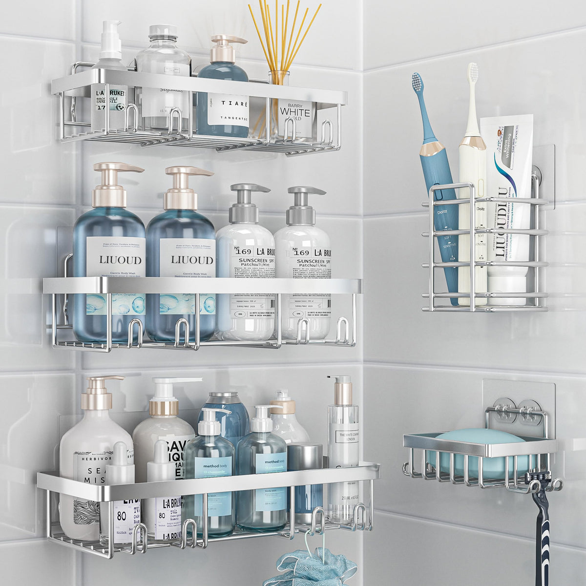 Liuoud 10 Pack Shower Caddy for Inside shower, Black Bathroom Storage Decor