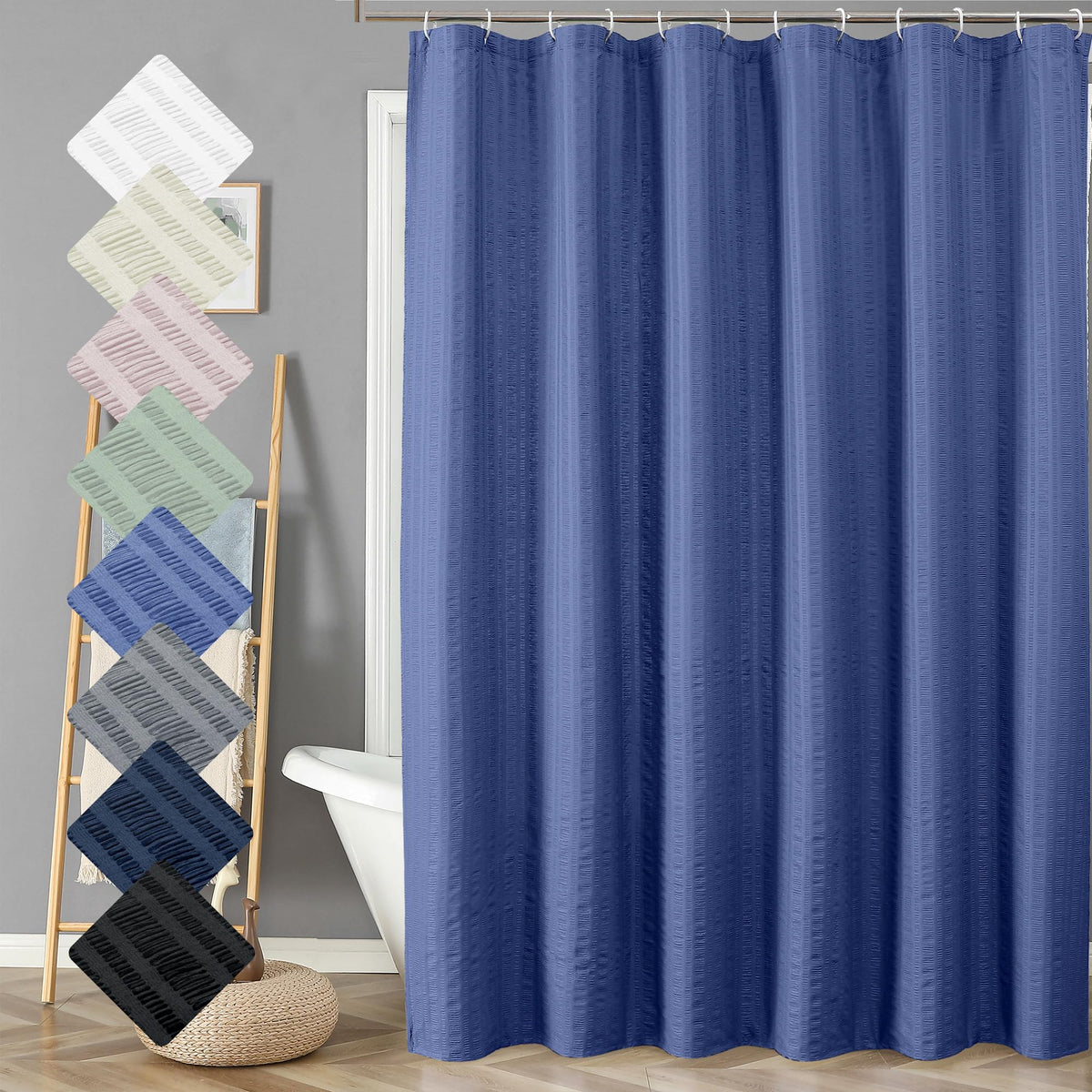 Aiyufeng Light Blue Shower Curtain for Bathroom, Embossed Textured Fabric Shower Curtain for Bathroom - Soft Cloth & Hotel Spa, Machine Washable, 72X72, Glacier Blue