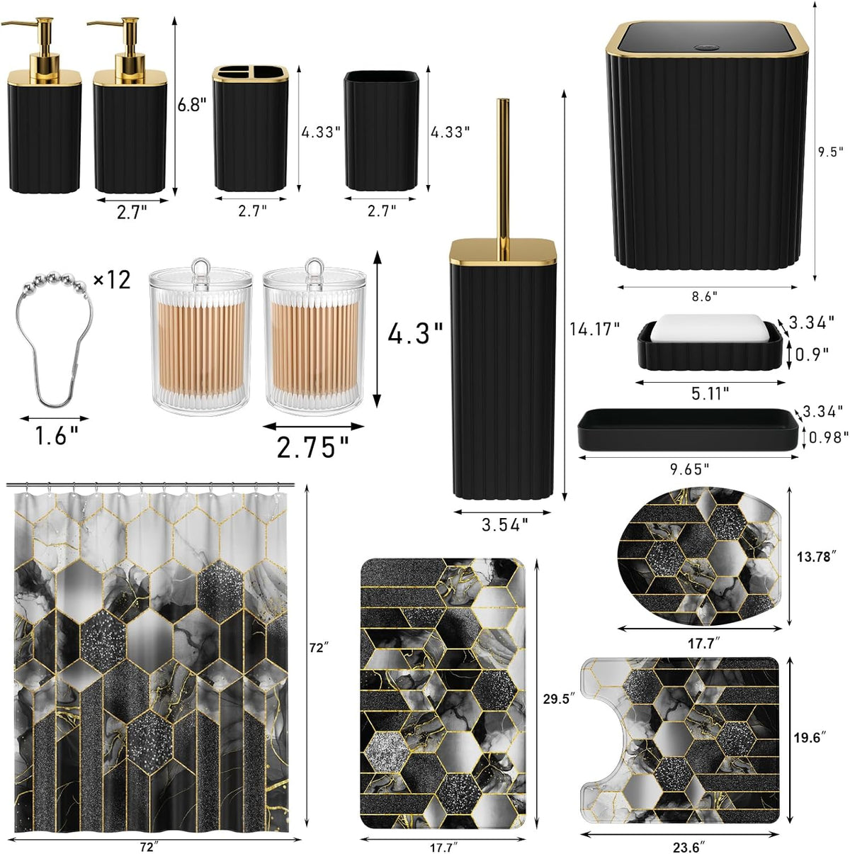 XLHOMO Bathroom Set - 26PC Bathroom Set with Shower Curtain and Rugs, Black