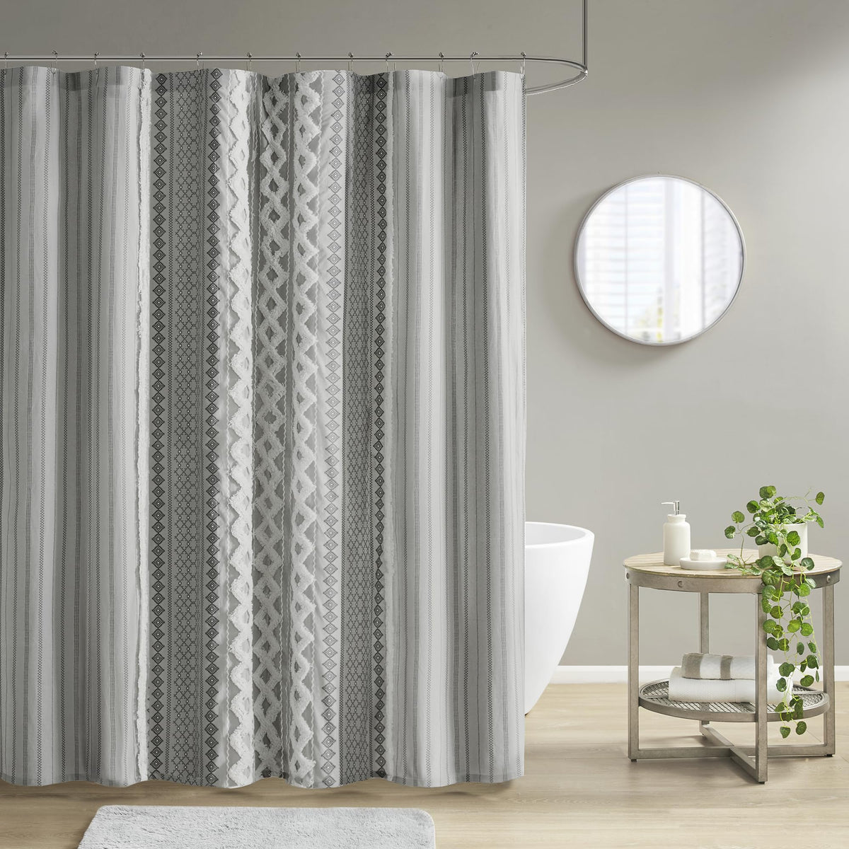 INK+IVY 100% Cotton Tufted Shower Curtain for Bathroom, Navy, 72 x 72