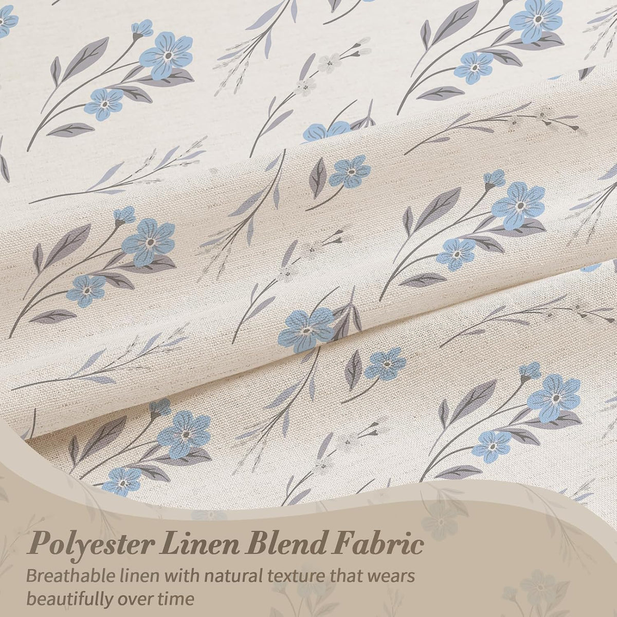 Blue Linen Farmhouse Shower Curtain, Vintage Boho Floral 72x72