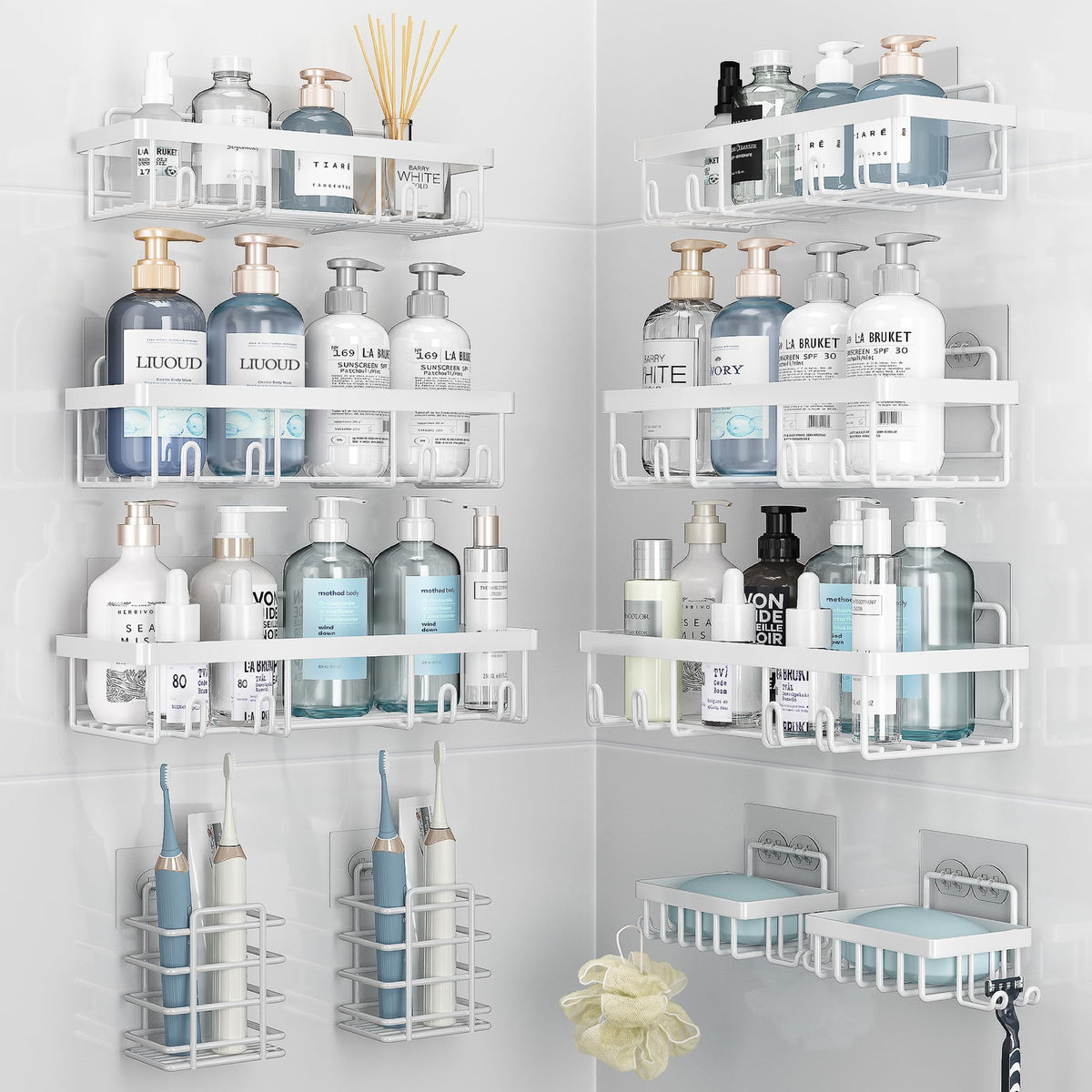 Liuoud 10 Pack Shower Caddy for Inside shower, Black Bathroom Storage Decor