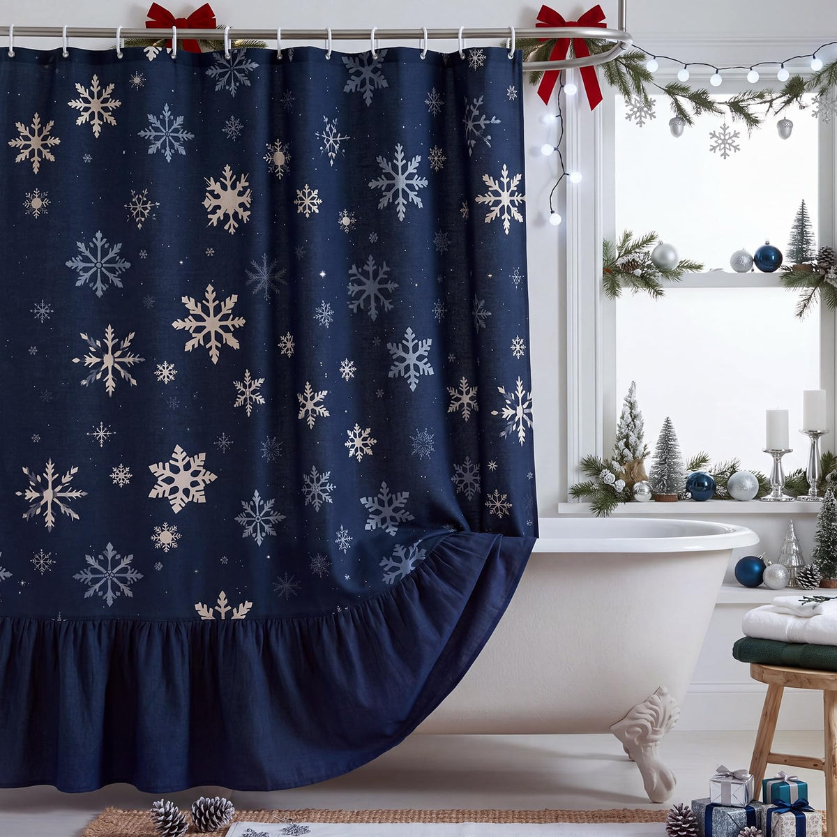 Irenare Fall Pumpkin Shower Curtain, Beige Ruffle Gingham Bathroom Decor
