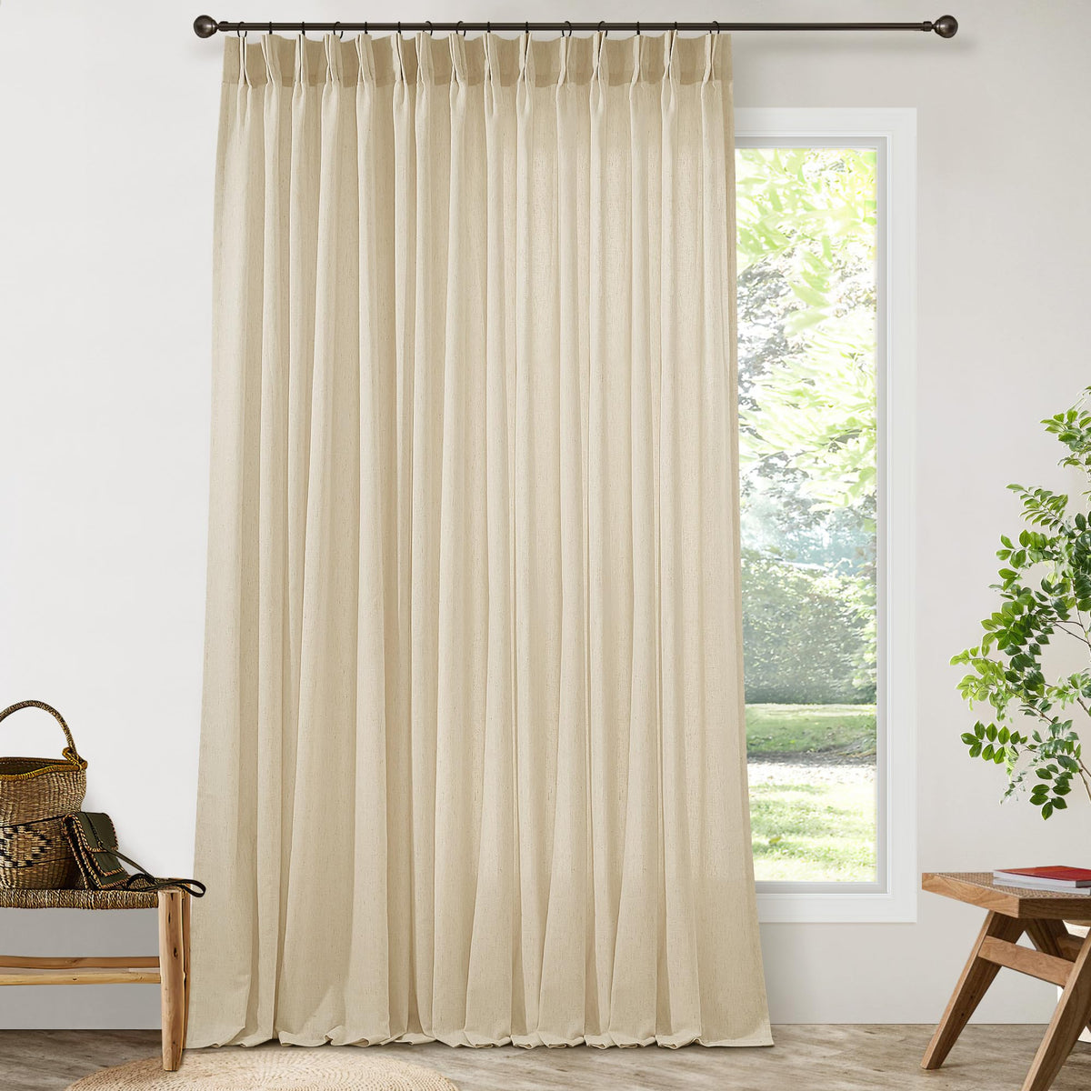 72 Inch Linen Pleated Shower Curtain Burlywood Birch Semi Sheer