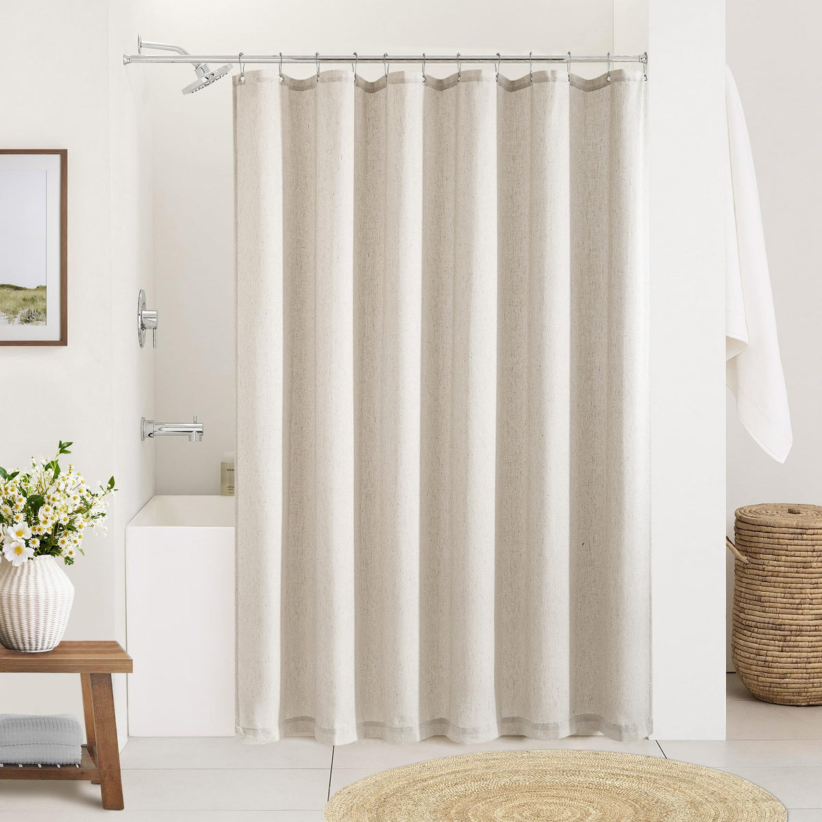 Cream Linen Shower Curtain for Bathroom Water Repellent 72x78 Inch