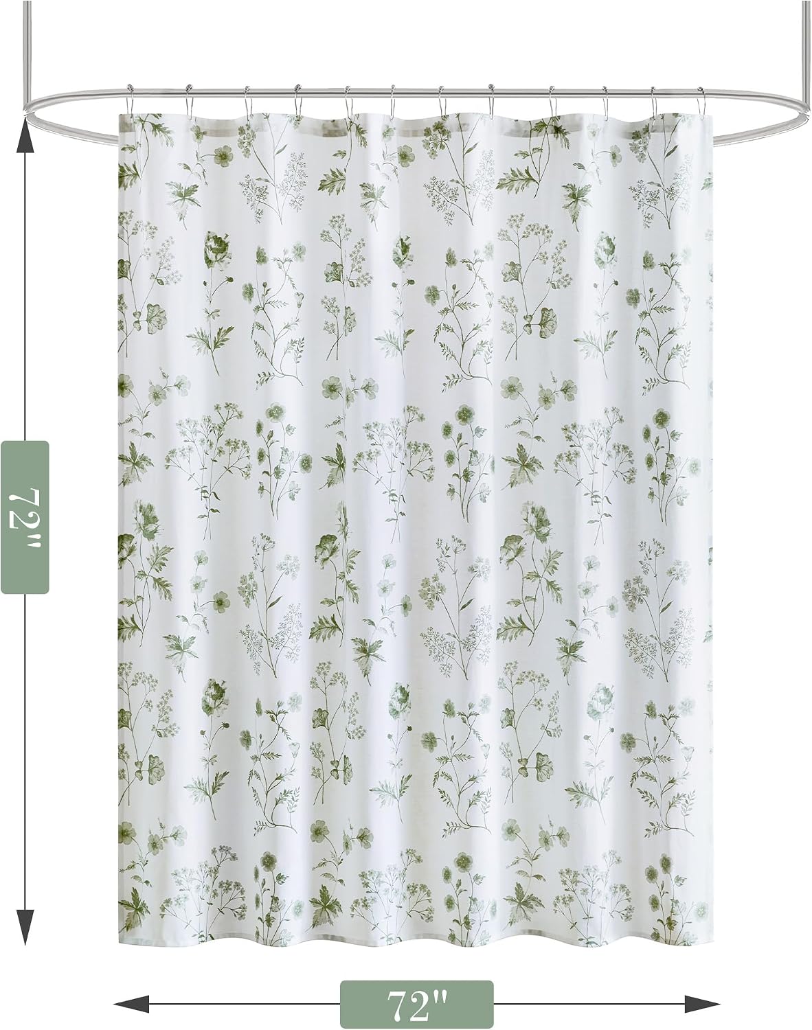 Martha Stewart 100% Cotton Floral Shower Curtain, 72 x 72, Sage Green