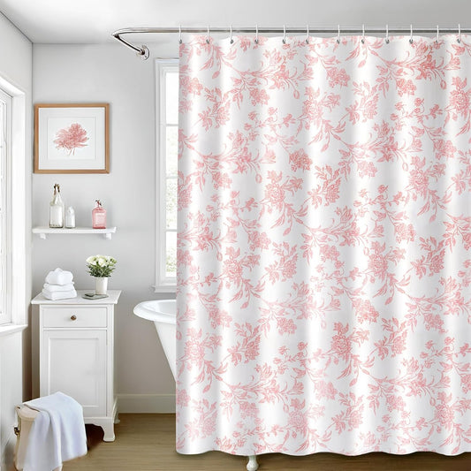 Seorsok Sage Pink Shower Curtain,Cotton Floral Cottagecore,Elegant Floral Fabric Shower Curtain Machine Washable Waterproof Bathroom Decor 72x72 inches