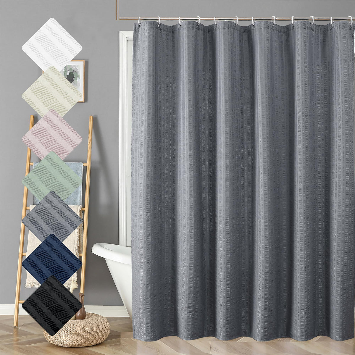 Aiyufeng Light Blue Shower Curtain for Bathroom, Embossed Textured Fabric Shower Curtain for Bathroom - Soft Cloth & Hotel Spa, Machine Washable, 72X72, Glacier Blue