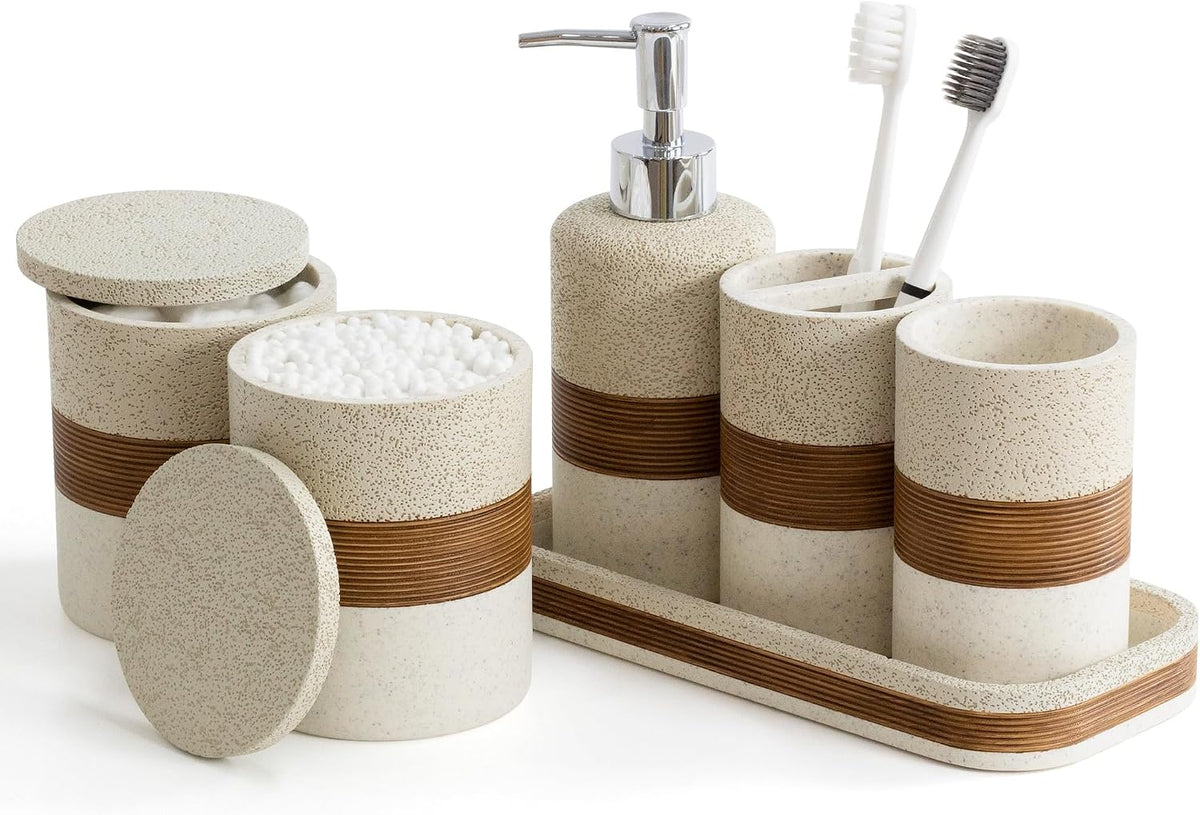 YMXYJM 6-Piece Resin Bathroom Accessories Set, Beige